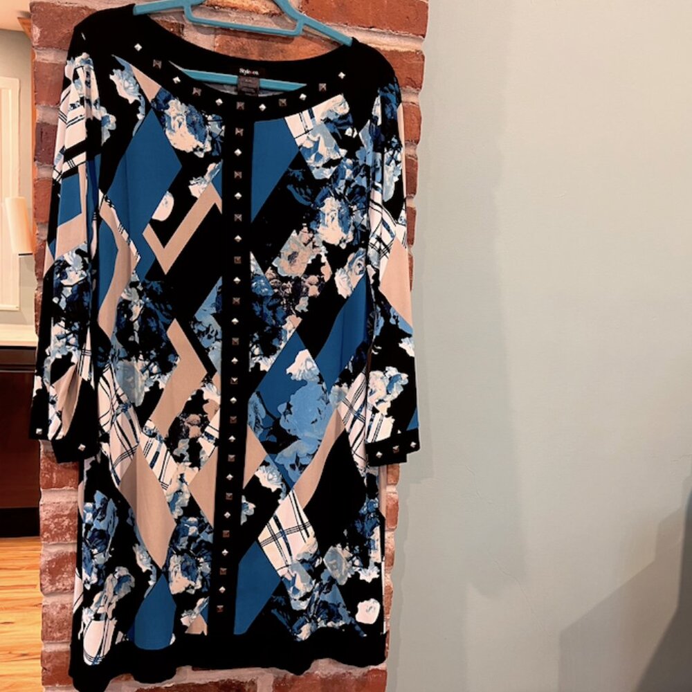 Studded Swingy Summer Dress - Black & Blue Ladies XL